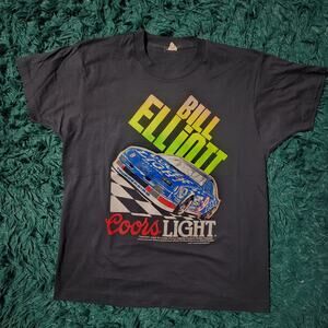 Vintage 90s Bill Elliott Coors Light NASCAR Tee Screen Stars USA 21x28